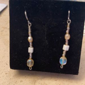 White gold iridescent beaded earrings